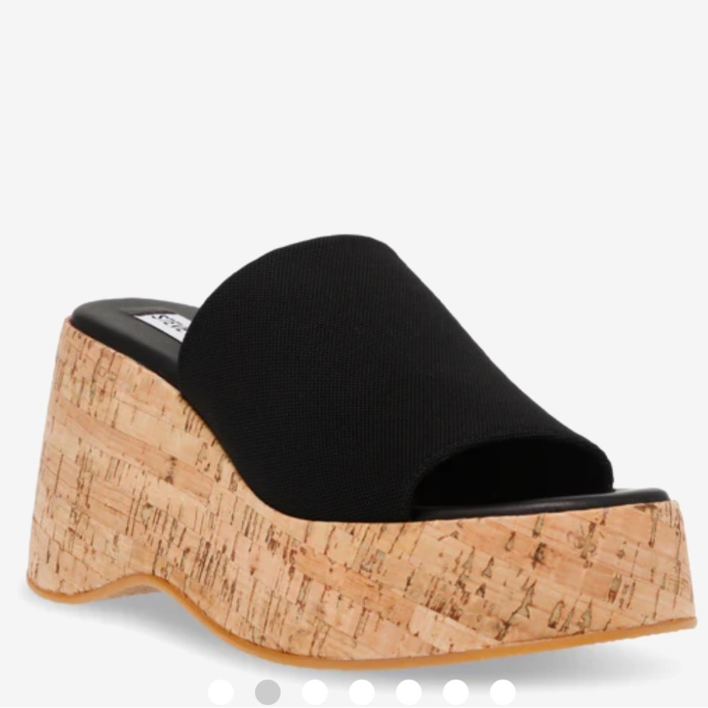 Steve Madden Black Chippy Chunky Cork Platform Leather Upper‎ Sandals NWOT 11